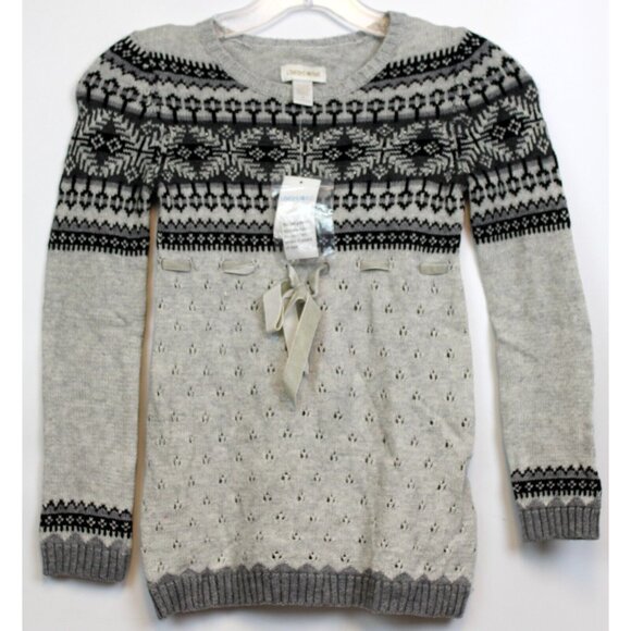 VTG Y2K Limited Too Arctic Nordic Grey Sweater sz 7 NWT Girls Bow Sparkle Winter - Picture 1 of 5